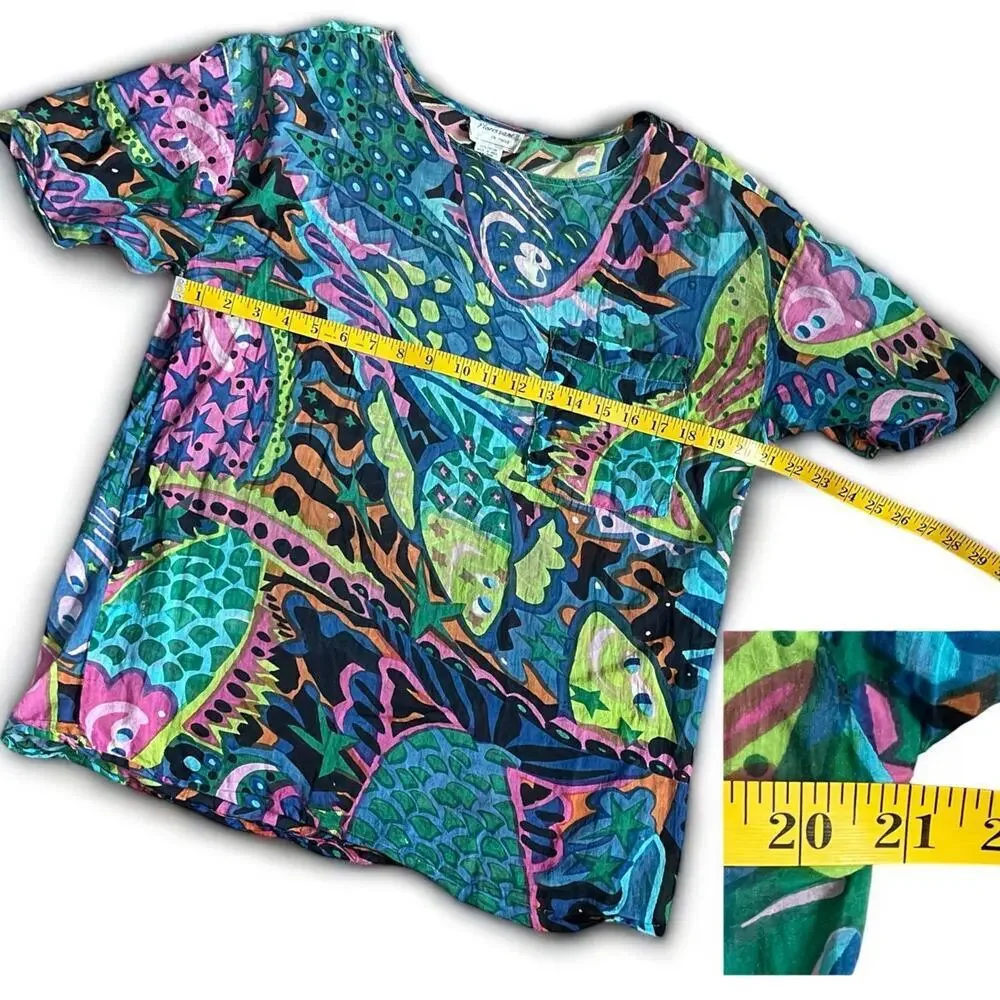Vintage Florissant Abstract 100% Cotton Top Tee Made in India Coverup Boho - Picture 4 of 9